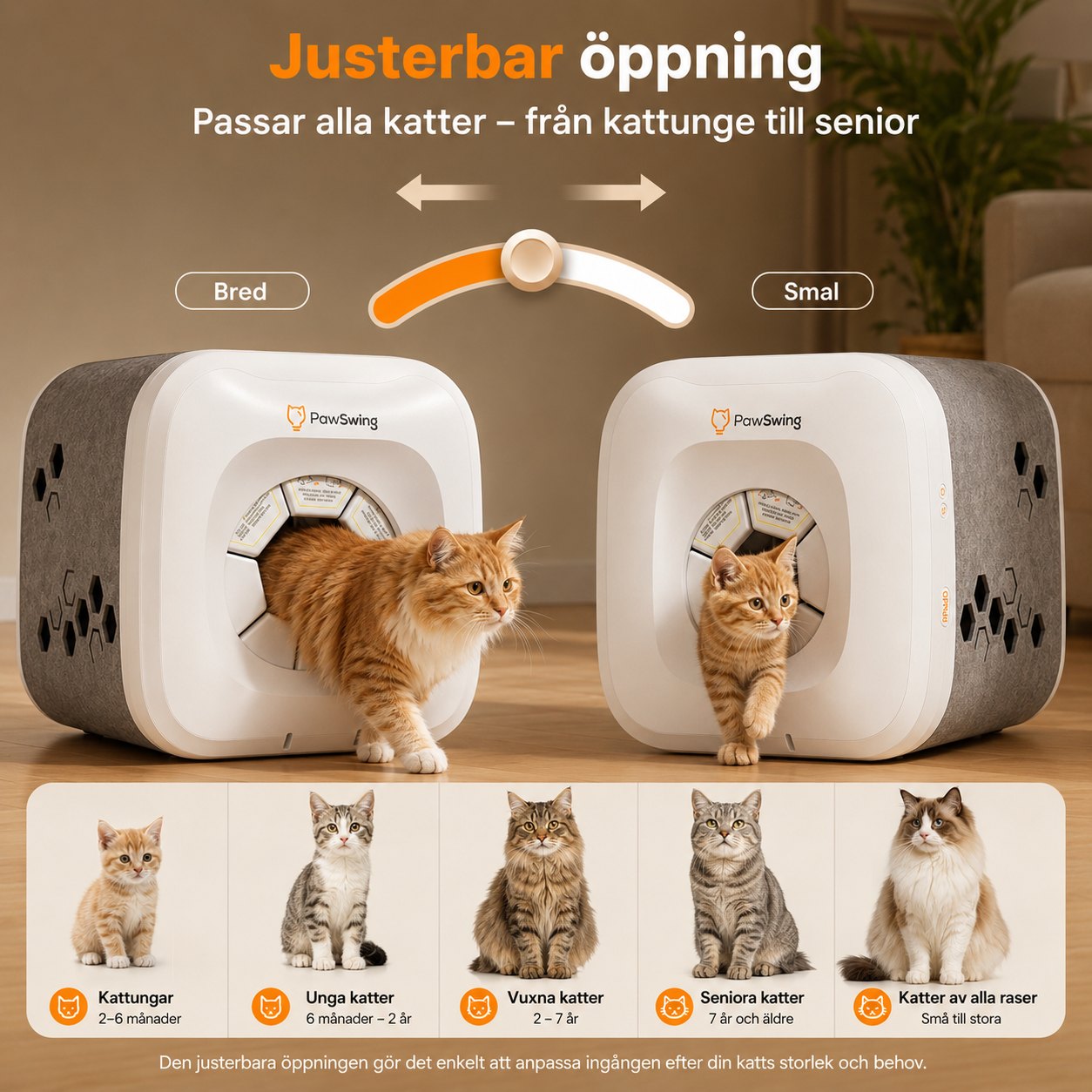 Justerbar öppning som passar alla katter