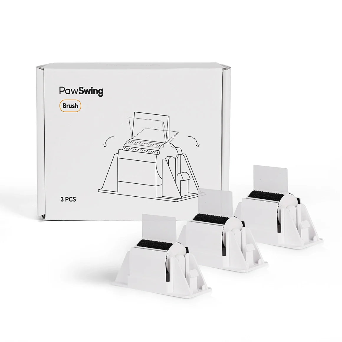 Förpackning med tre borstmoduler till PawSwing Neo, kartong och borstar