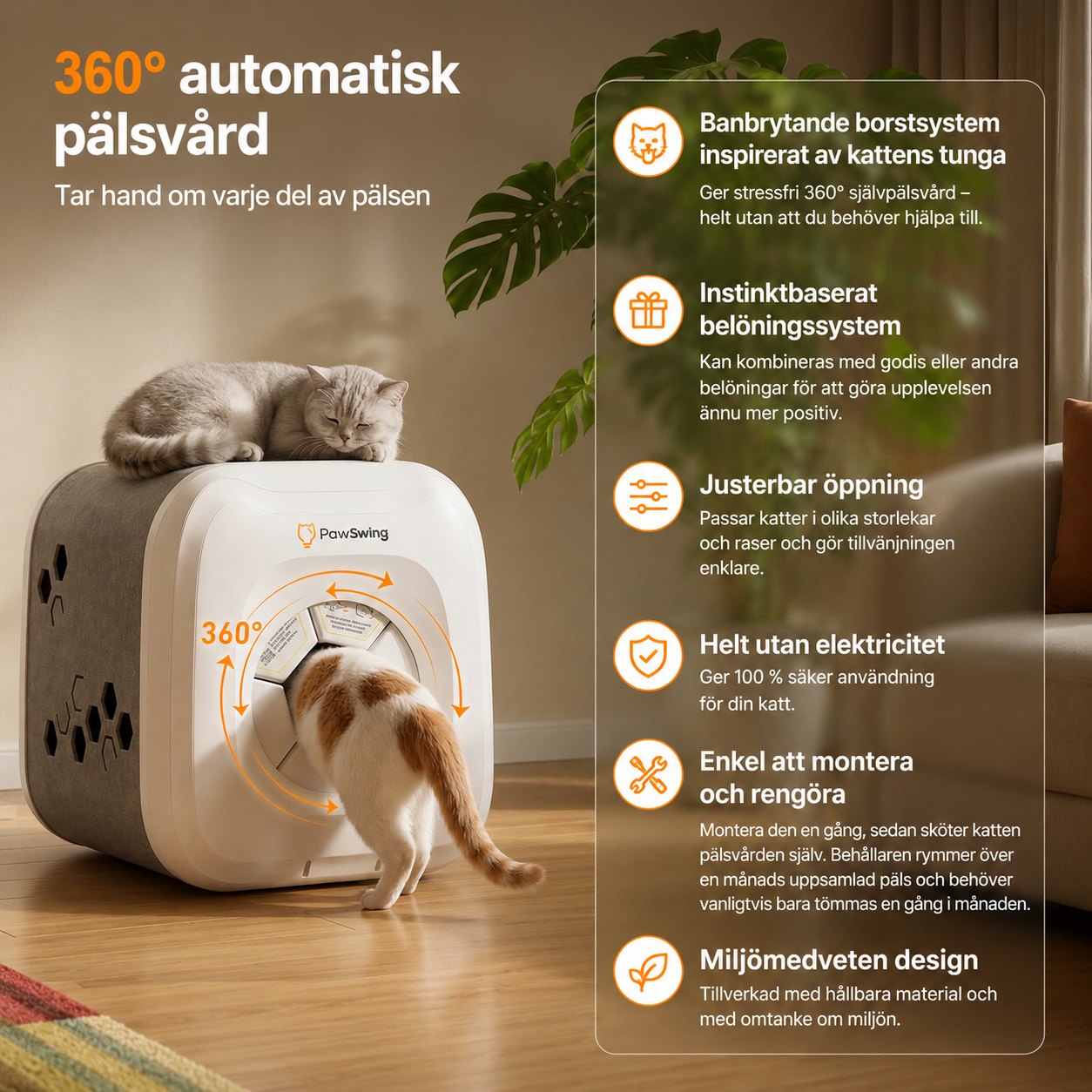 360 graders automatisk pälsvård med PawSwing